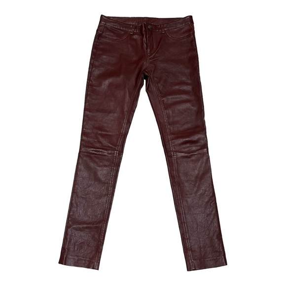 Haute Hippie Burgundy 100% Lamb Skin Leather Mid Rise Pants Size 4 - Picture 2 of 15